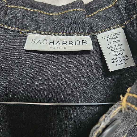 Sag Harbor Jean Denim Jacket Coat Long Sleeve 3 Button Pockets Petite Sm. Classy - Picture 2 of 8